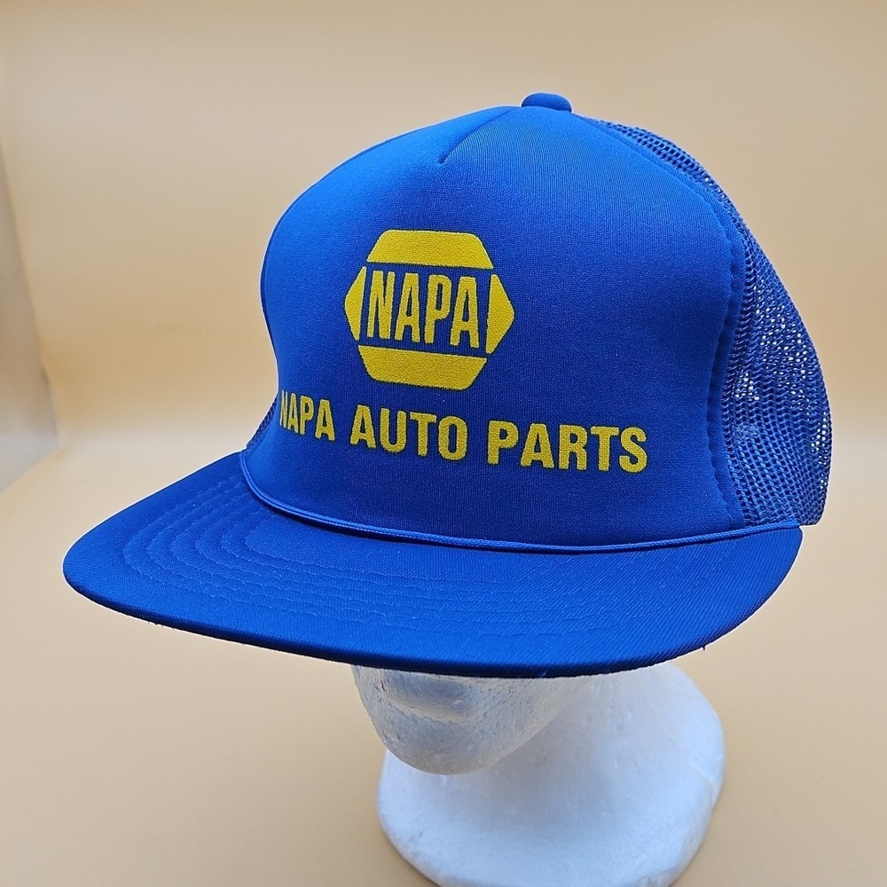 Vintage Napa Auto Parts Hat Cap Trucker Mesh Snapback Blue Yellow Good Foam
